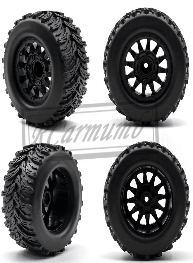 Rcarmumb 12mm/14mm Hex RC Truck Tires Wheel for 1/10 Arrm a Granite Vorteks Big Rock,Rustler Stampede Hoss/Axia1 LOS1 Red cat Rc 4wd,4pcs Rc Truck Tires,Black - Image 5